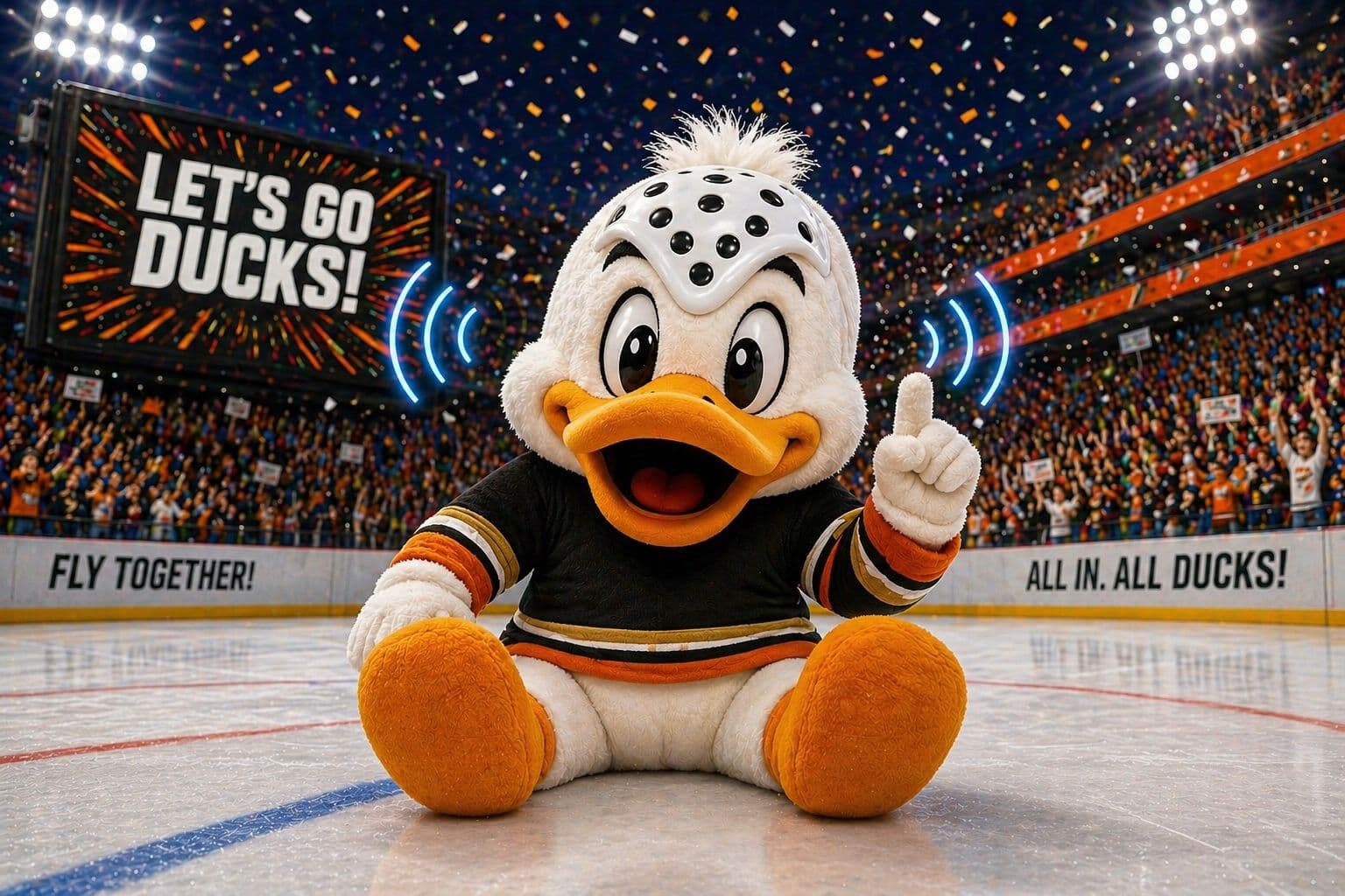 Prototipo de peluche mascota pato de hockey